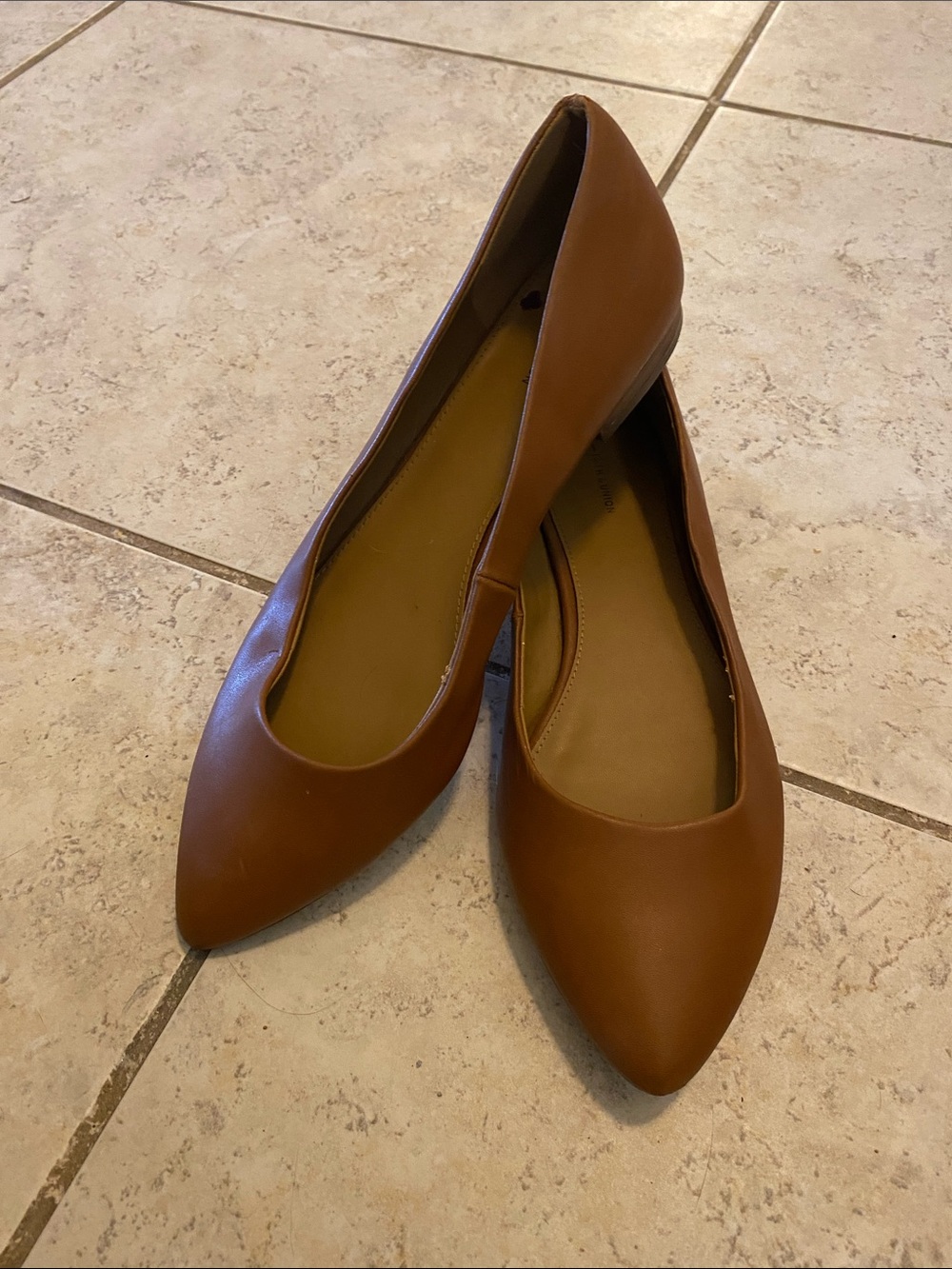 14th & Union Brown Pointed-Toe Leather-Look Flats